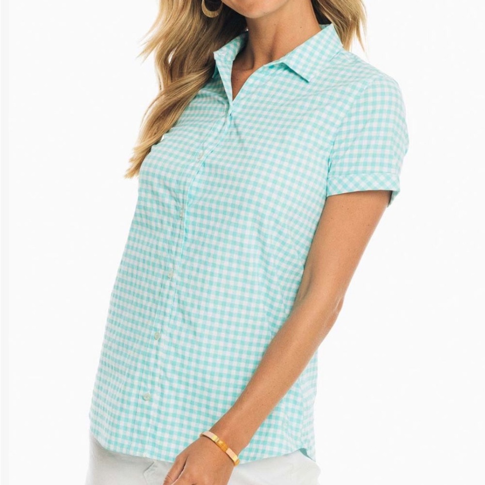 Southern Tide Intercostal Gingham Courtney short sleeve button up shirt